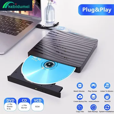 kebidumei USB 3.0 외장 광학 드라이브 휴대용 3D BD-RW 드라이브 BD DVD CD 플레이어 버너 리더 노트북 PC Windows 11/10 Mac용
