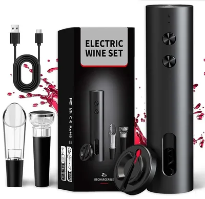 4-in-1 전동 와인 오프너 세트 USB 충전식 자동 코르크스크류 와인 오프너 세트 와인 스토퍼, 와인 포어러