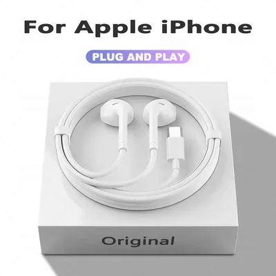 애플 아이폰 17 16 15 14 13 12 11 프로 맥스 아이패드용 정품 유선 이어폰, 라이트닝 USB-C 3.5mm 헤드폰용 인이어 이어버드