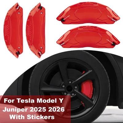 2025-2026 테슬라 모델 Y 주니퍼용 19/20인치 알루미늄 브레이크 캘리퍼 커버 4개(스티커 포함), 중국/미국 또는 베를린 생산