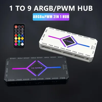 PC ARGB 케이스 팬 컨트롤러 - 리모컨 버전 ARGB/PWM 겸용 허브 마더보드 동기화 SATA 전원 공급