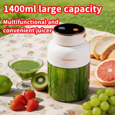 휴대용 가정용 믹서기 1400ML, 46개 칼날이 있는 생과일 믹서, USB 충전식 다기능 아이스크러셔 스무디 블렌더