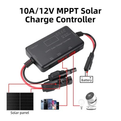 2026년형 MPPT 태양광 패널 PV 충전 컨트롤러 12V 10A, 산성, 젤, 리튬인산철 배터리용 C타입 USB 출력 포함