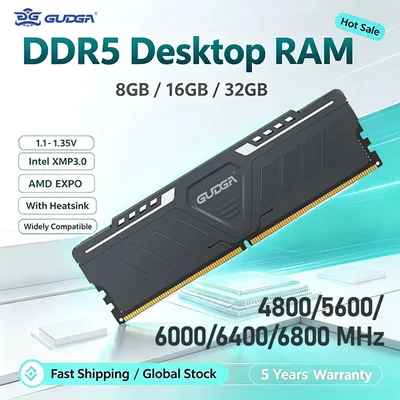 GUDGA DDR5 RAM 데스크탑 메모리 32GB 16GB 8GB 4800-6800MHz 메모리아 램 PC4 게이밍 메모리 XMP Udimm(마더보드용 방열판 포함)