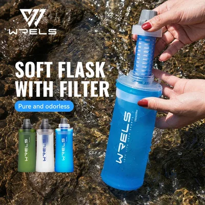 WRELS 필터가 있는 소프트 물병 초경량 접이식 물 필터 병 하이드라팩 소프트 플라스크 하이킹 캠핑 백팩용