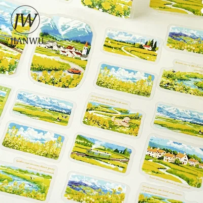JIANWU 산행길 시리즈 빈티지 꽃 초원 풍경 소재 콜라주 PET 스티커 크리에이티브 저널 문구류