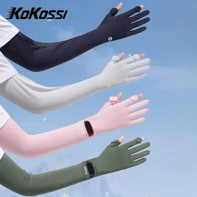 KoKossi 여름 여성용 팔 커버 통기성 긴 아이스 실크 오픈 워치 슬리브 미끄럼 방지 플립 자외선 차단 터치스크린 장갑