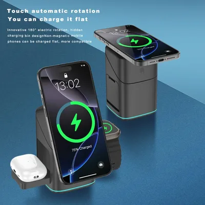 3 in 1 자기 무선 충전기 고속 충전기 삼성 iPhone 12-16 HUAWEI iWatch AirPods용 지능형 고속 충전