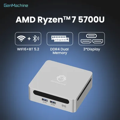 AMD 라이젠 5700U 16G+256G 미니 PC Genmachine 라데온 GPU 4K HDMI WiFi6, 크리에이터를 위한 컴팩트하고 효율적인 성능의 DIY 게이밍 PC