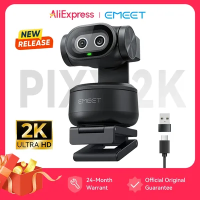 EMEET PIXY 2K 웹캠, 제스처 제어, AI 트래킹, PTZ 카메라 (소니 센서 탑재), 1080p 60fps, 자동 초점, 스트리밍 및 OBS/Twitch/Switch 2 호환