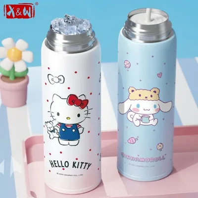 X&W For Sanrio 500ml 팝업 보온병 컵 스테인레스 스틸 보온 머그컵 만화 쿠로미 커피 컵 누출 방지 스포츠 밀짚 텀블러