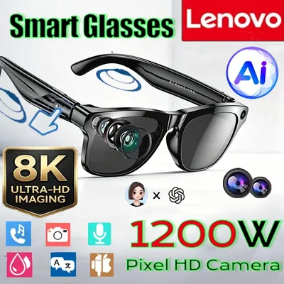 레노버 8K 스마트 AI 안경 1200만 화소 카메라 챗 GPT 터치 선글라스 블루투스 통화 음악 플레이어 비디오 녹화 번역 기능