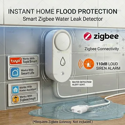 Zigbee 누수 감지기 스마트 홈 홍수 누출 센서 오버플로 보안 Tuya Smart Life Z2MQTT 용 110dB 사운드 알람 경고