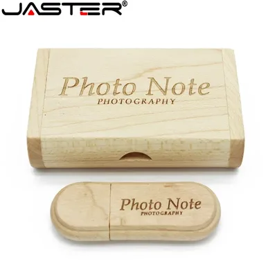 JASTER 1PCS 무료 사용자 정의 로고 레이저 각인 나무 + 상자 펜드라이브 4GB 8GB 16GB 32GB 64GB USB 플래시 드라이브 사진 선물