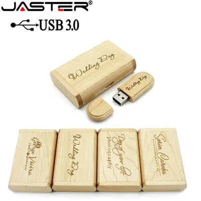 JASTER USB 3.0 고속 나무 USB 플래시 드라이브 메이플 우드+박스 펜드라이브 4GB 16GB 32GB 64GB 메모리 스틱 선물 무료 맞춤 로고