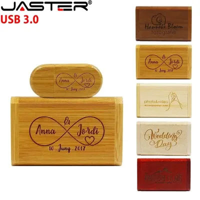 JASTER USB 3.0 나무 상자형 펜 드라이브 무료 맞춤 로고 USB 플래시 드라이브 대나무 펜드라이브 결혼 선물 메모리 스틱 128GB 32GB 64GB