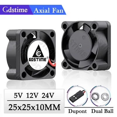 Gdstime 2Pcs 5V 12V 24V 볼/슬리브 축 냉각기 25x25x10mm 2.5cm 미니 냉각 팬 2510 25mm 원심 전기 3D 프린터 팬