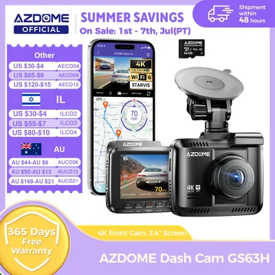 AZDOME 대시캠 GS63H 4K 내장 GPS Wi-Fi 대시카 카메라 스타비스 2.4인치 화면 WDR 야간 시야 자동차 DVR 주차 모니터