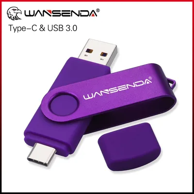 새로운 WANSENDA USB 3.0 타입 C USB 플래시 드라이브 OTG 펜 드라이브 512GB 256GB 128GB 64GB 32GB 16GB USB 스틱 2 in 1 고속 펜드라이브