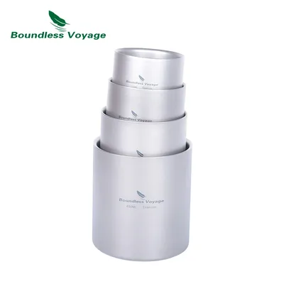 Boundless Voyage 더블 월 티타늄 컵, 내열성 미니 차 음료 컵, 야외 캠핑 머그잔, 커피 컵, 4 in 1