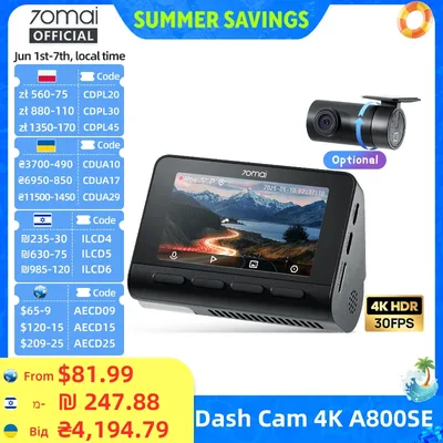 70mai 4K 블랙박스 A800SE 70mai A800S 음성 제어 슈퍼캡타이어 GPS ADAS 차량용 DVR 70mai A800SE UHD Wifi 6 업그레이드 버전